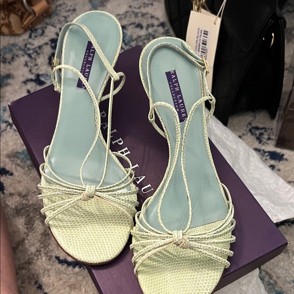 Ralph Lauren Piper Celadon Lizard Strappy Sandals NIB w/dustie + extra heel  tap - Picture 7 of 14